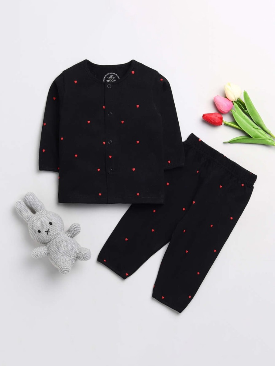 Kids Clt.s Nightwear & Loungewear | Buy Clt S Unisex Kids Black & Red Heart Printed Pure Cotton Night Suit - Apparel For Unisex Kids