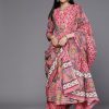 Women Libas Kurtas & Suits | Buy Libas Women Pink Floral Printed Panelled Pure Cotton Kurta With Palazzos & With Dupatta - Apparel For Women