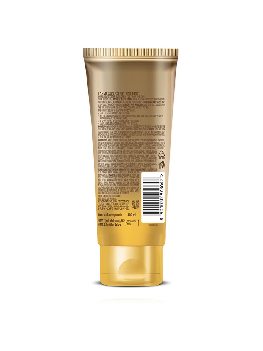 Women Lakme Skincare | Buy Lakme 9To5 Sun Expert Tint Hint Sunscreen Spf50 Pa+++ 100Ml - Personal Care For Women