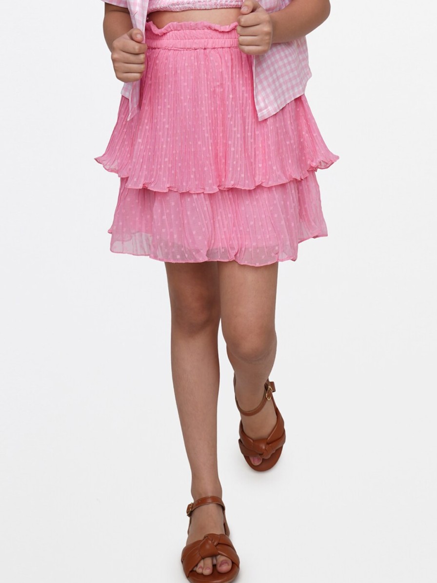 Kids AND Skirts & Shorts | Buy And Girls Pink Solid Layered Skirt - Apparel For Girls