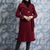 Women Athena Jackets & Coats | Buy Athena Maroon Notched Lapel Collar Woollen Single Breasted Trench Coat - Apparel For Women