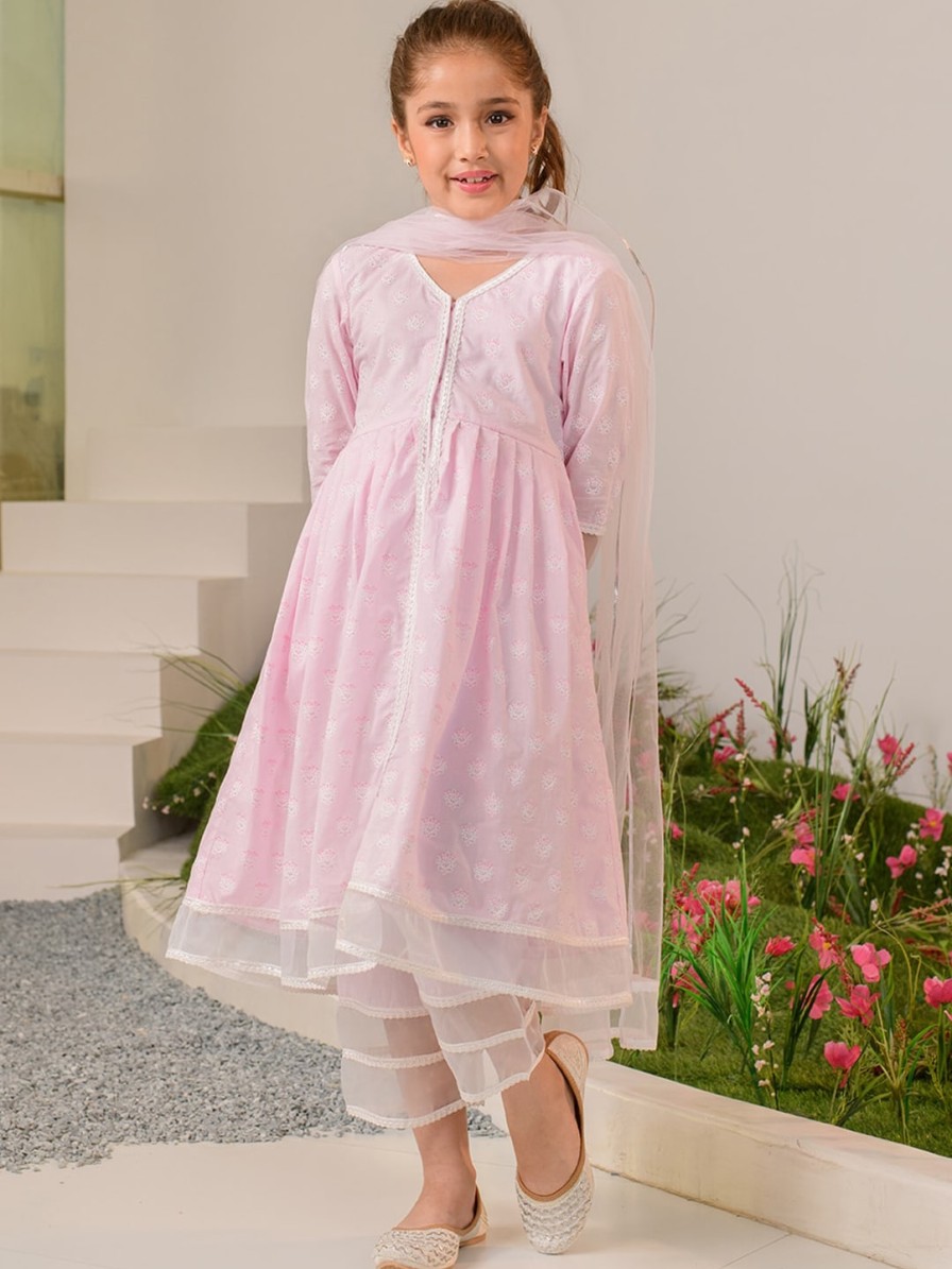 Kids pspeaches Kurta Sets | Buy Pspeaches Girls Pink Ethnic Motifs Printed Regular Pure Cotton Kurta With Palazzos & With Dupatta - Apparel For Girls