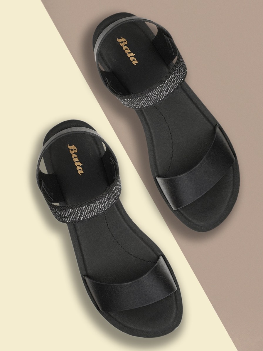 Women Bata Heels | Buy Bata Black Embellished Wedge Sandals - Footwear For Women