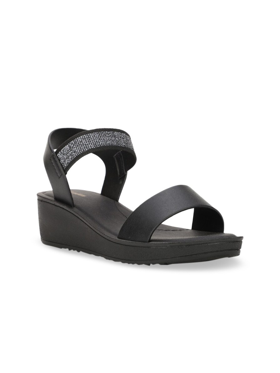 Women Bata Heels | Buy Bata Black Embellished Wedge Sandals - Footwear For Women