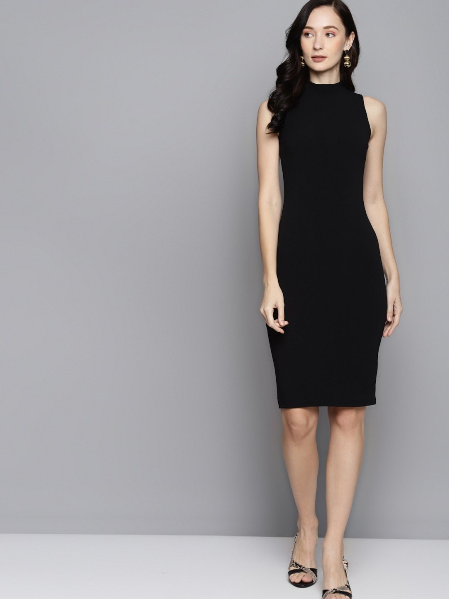 Women SASSAFRAS Dresses | Buy Sassafras Black High Neck Sleeveless Bodycon - Apparel For Women