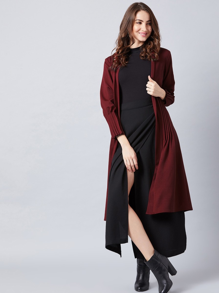 Women Athena Shrugs | Buy Athena Women Maroon Solid Open Front Shrug - Apparel For Women