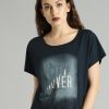 Women Roadster Tshirts | Buy Roadster Women Navy Blue Printed Round Neck Boxy Pure Cotton T Shirt - Apparel For Women