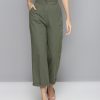 Women SASSAFRAS Trousers & Capris | Buy Sassafras Women Olive Green Pure Cotton Straight Trousers - Apparel For Women