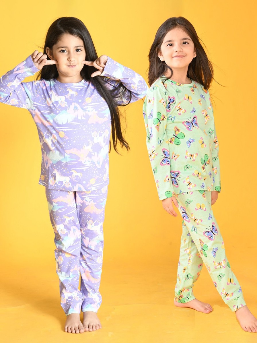 Kids Anthrilo Nightwear & Loungewear | Buy Anthrilo Girls Pack Of 2 Conversational Printed Pure Cotton Night Suit - Apparel For Girls