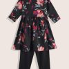 Kids Sangria Kurta Sets | Buy Sangria Girls Floral Printed Flared A Line Kurta With Trousers - Apparel For Girls