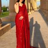 Women Sangria Sarees | Buy Sangria Red Embellished Pure Georgette Saree - Apparel For Women