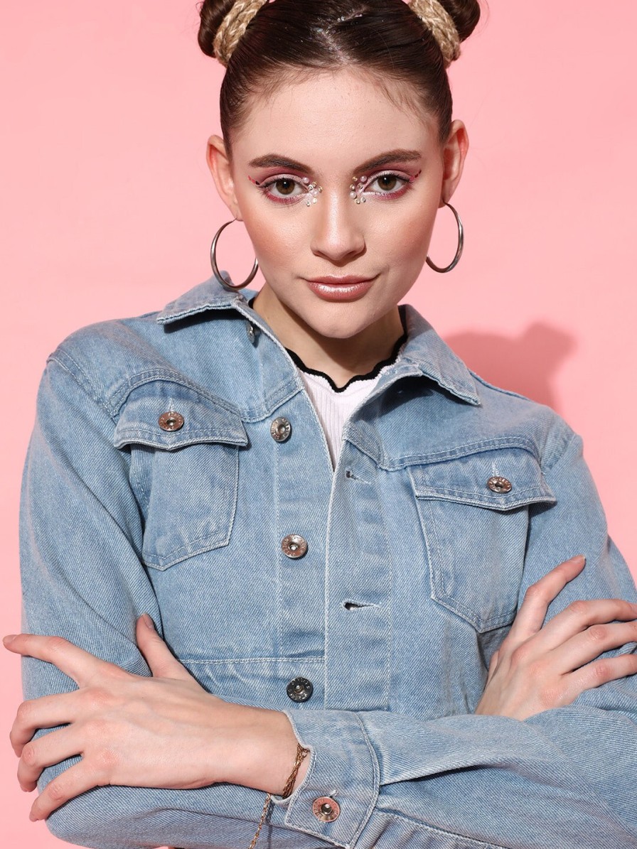 Women STREET 9 Jackets | Buy Street 9 Women Blue Washed Crop Denim Jacket - Apparel For Women