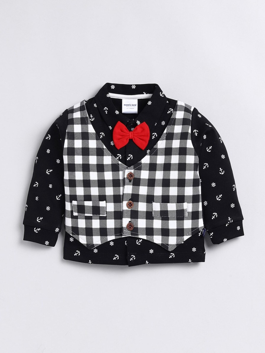 Kids Moms Love Party Wear | Buy Moms Love Infant Boys Checked Pure Cotton Shirt With Trousers & Waistcoat - Apparel For Boys