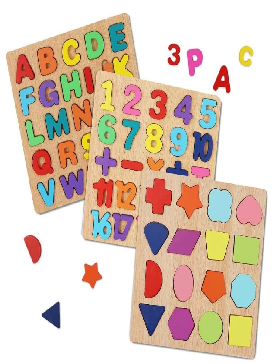 Kids CHOCOZONE Learning & Development | Buy Chocozone Kids Set Of 3 Brown Wooden Learning Board Alphabets, Numbers & Shapes Puzzle Toys - Toys And Games For Unisex Kids