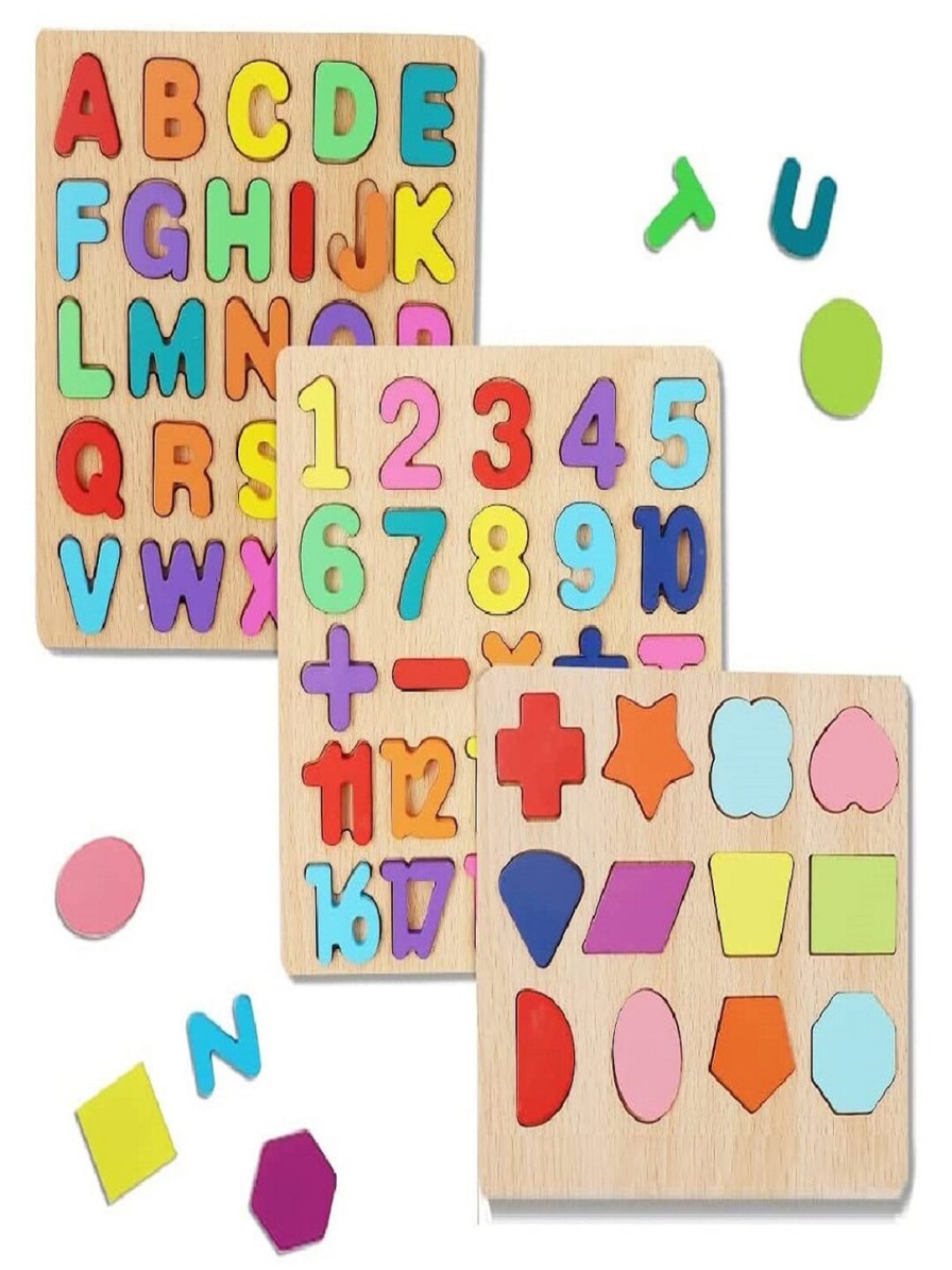 Kids CHOCOZONE Learning & Development | Buy Chocozone Kids Set Of 3 Brown Wooden Learning Board Alphabets, Numbers & Shapes Puzzle Toys - Toys And Games For Unisex Kids