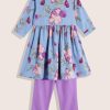 Kids Sangria Kurta Sets | Buy Sangria Girls Floral Printed Flared A Line Kurta With Trousers - Apparel For Girls