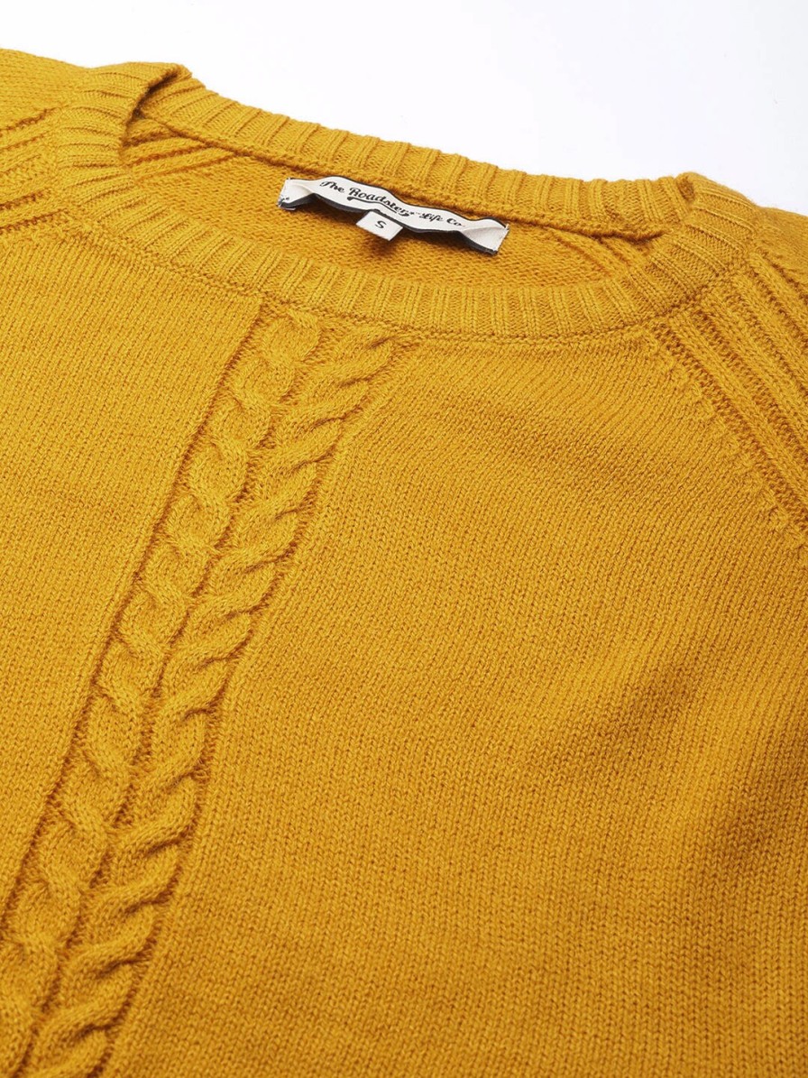 Women Roadster Sweaters & Sweatshirts | Buy Roadster Women Mustard Yellow Cable Knit Pullover - Apparel For Women