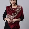 Women Pashmoda Dupattas & Shawls | Buy Pashmoda Women Maroon Tasselled Embroidered Shawl - Apparel For Women