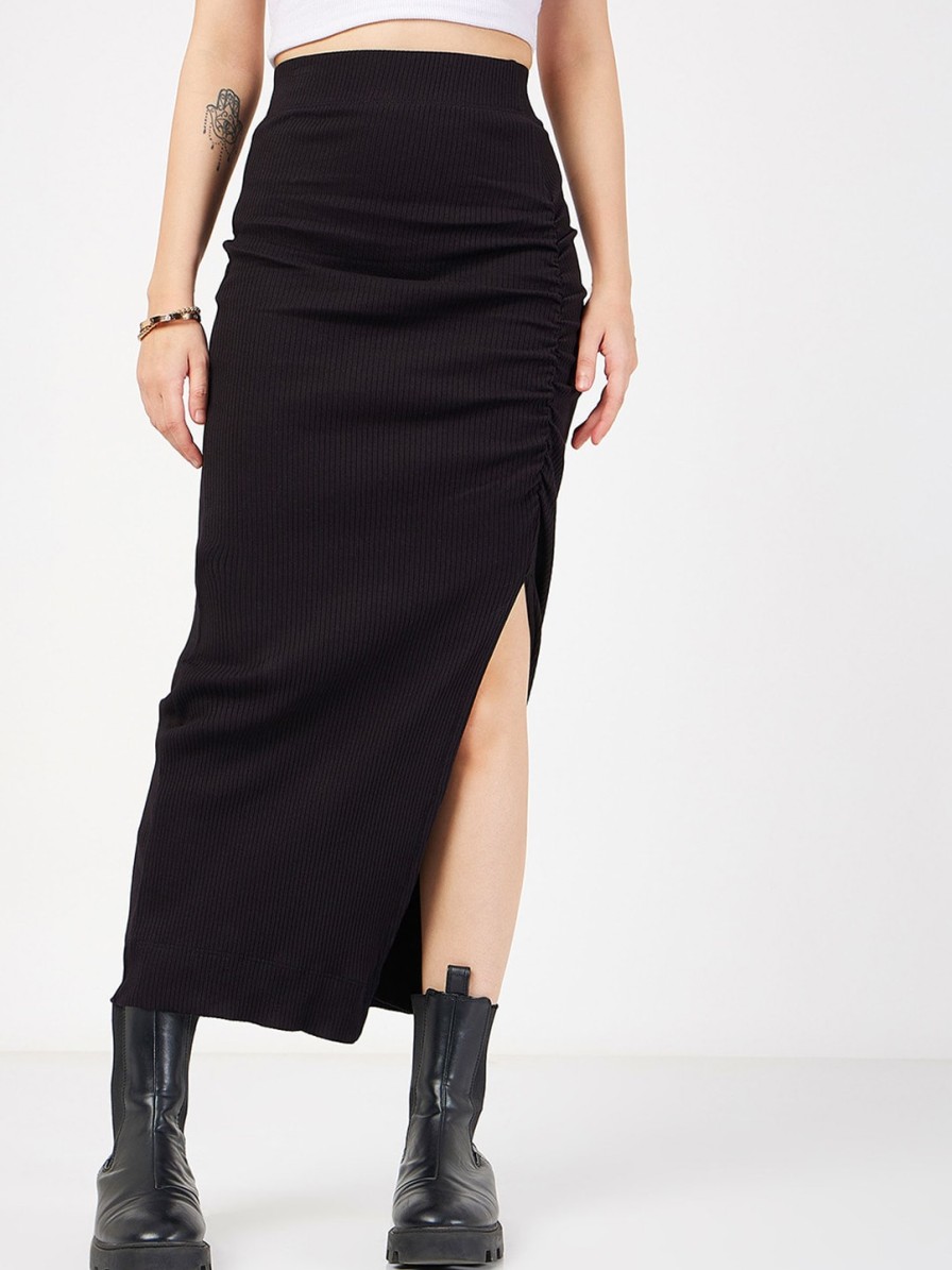 Women SASSAFRAS Shorts & Skirts | Buy Sassafras Ribbed Front Ruched Midi Skirt - Apparel For Women