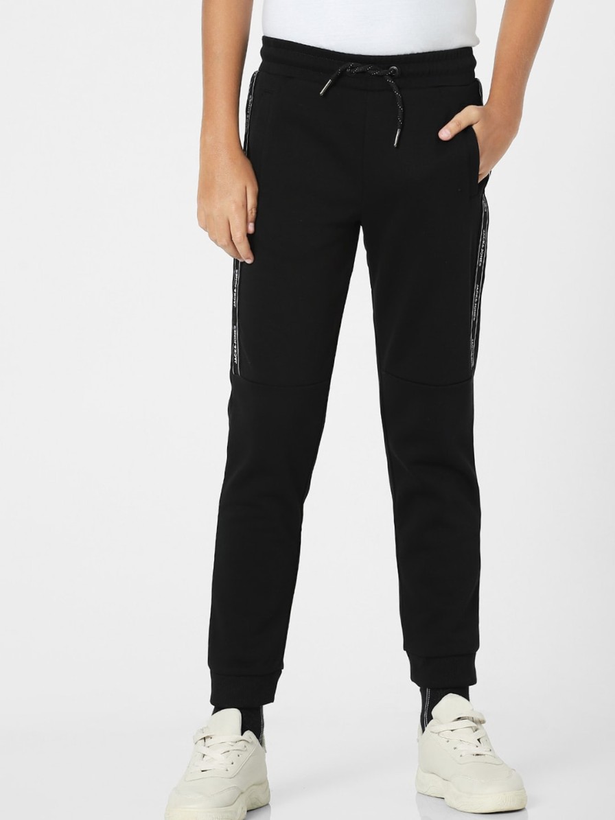 Kids Jack & Jones Junior Track Pants & Pyjamas | Buy Jack & Jones Junior Boys Black Solid Slim Fit Joggers - Apparel For Boys