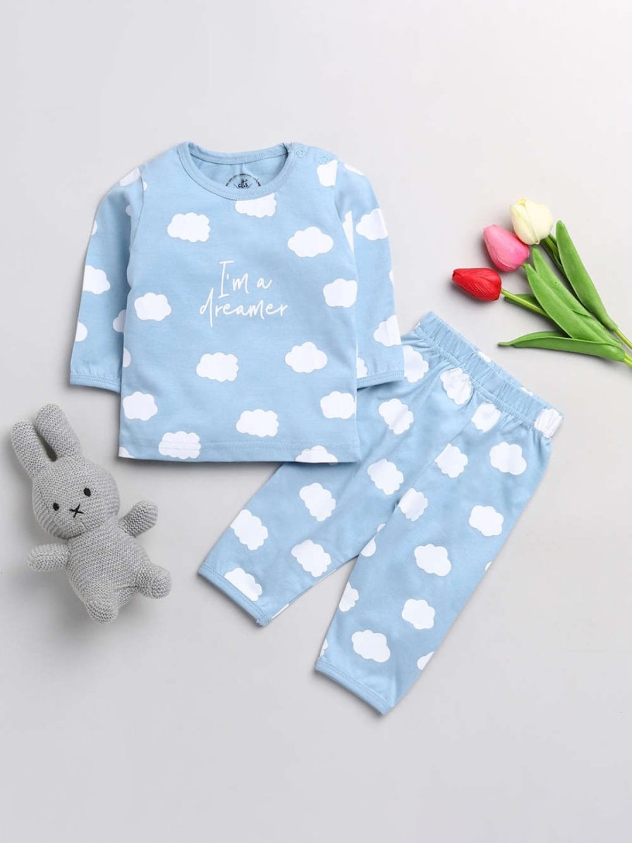 Kids Clt.s Innerwear & Sleepwear | Buy Clt.S Kids Blue & White Printed Pure Cotton Night Suit - Apparel For Unisex Kids