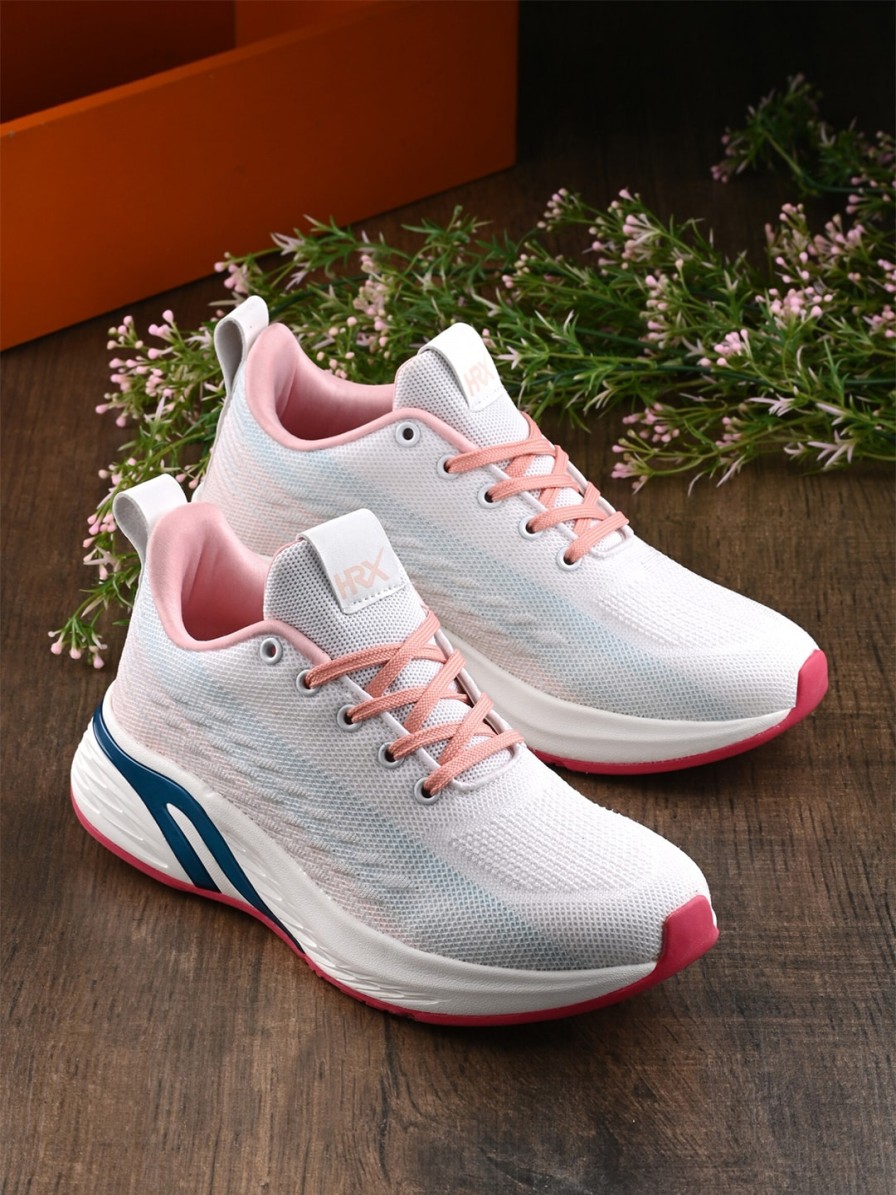 Women HRX by Hrithik Roshan Sports Shoes & Floaters | Buy Hrx By Hrithik Roshan Women White & Pink Lace Up Running Shoes - Footwear For Women