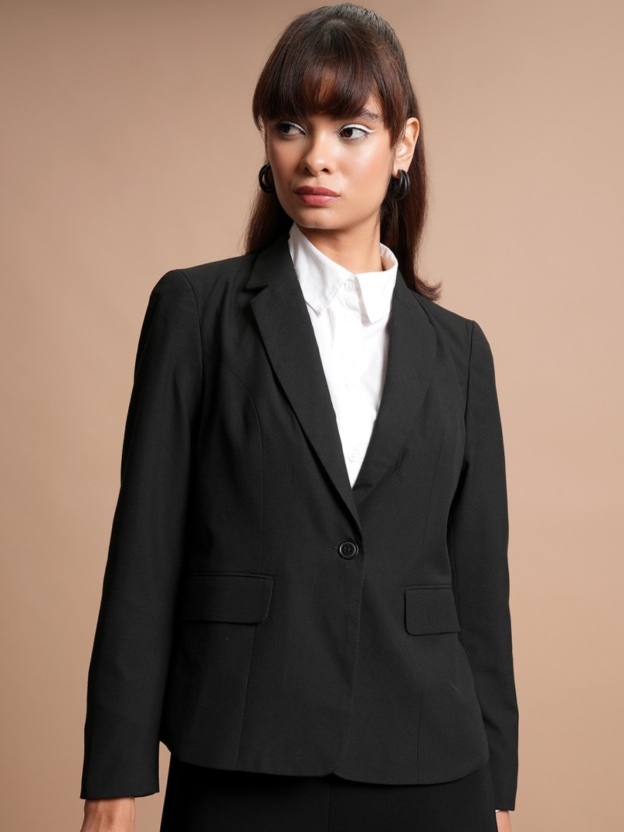 Women Tokyo Talkies Blazers & Waistcoats | Buy Tokyo Talkies Black Notched Lapel Collar Single Breasted Casual Blazer - Apparel For Women