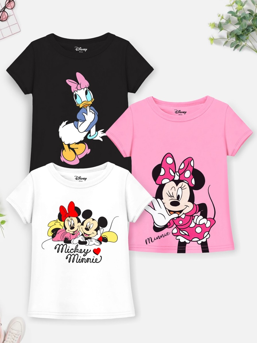 Kids YK Disney Tshirts | Buy Yk Disney Girls Pack Of 3 Mickey Minnie Daisy Printed Cotton T Shirt - Apparel For Girls