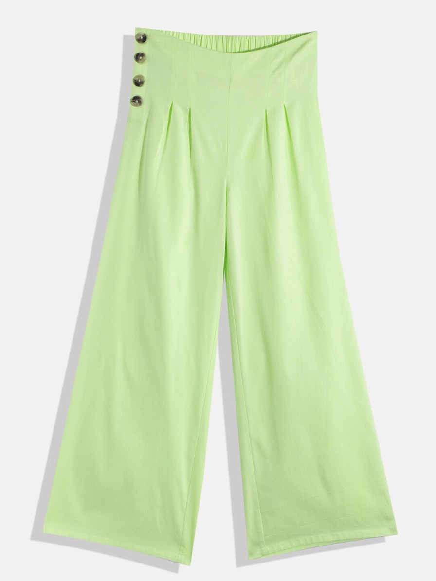 Kids HERE&NOW Jeans, Trousers & Capris | Buy Here&Now Girls Lime Green Comfort Loose Fit Cotton Low Rise Trousers - Apparel For Girls