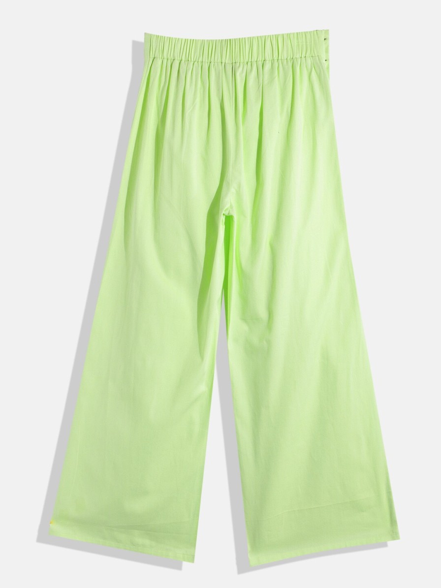 Kids HERE&NOW Jeans, Trousers & Capris | Buy Here&Now Girls Lime Green Comfort Loose Fit Cotton Low Rise Trousers - Apparel For Girls