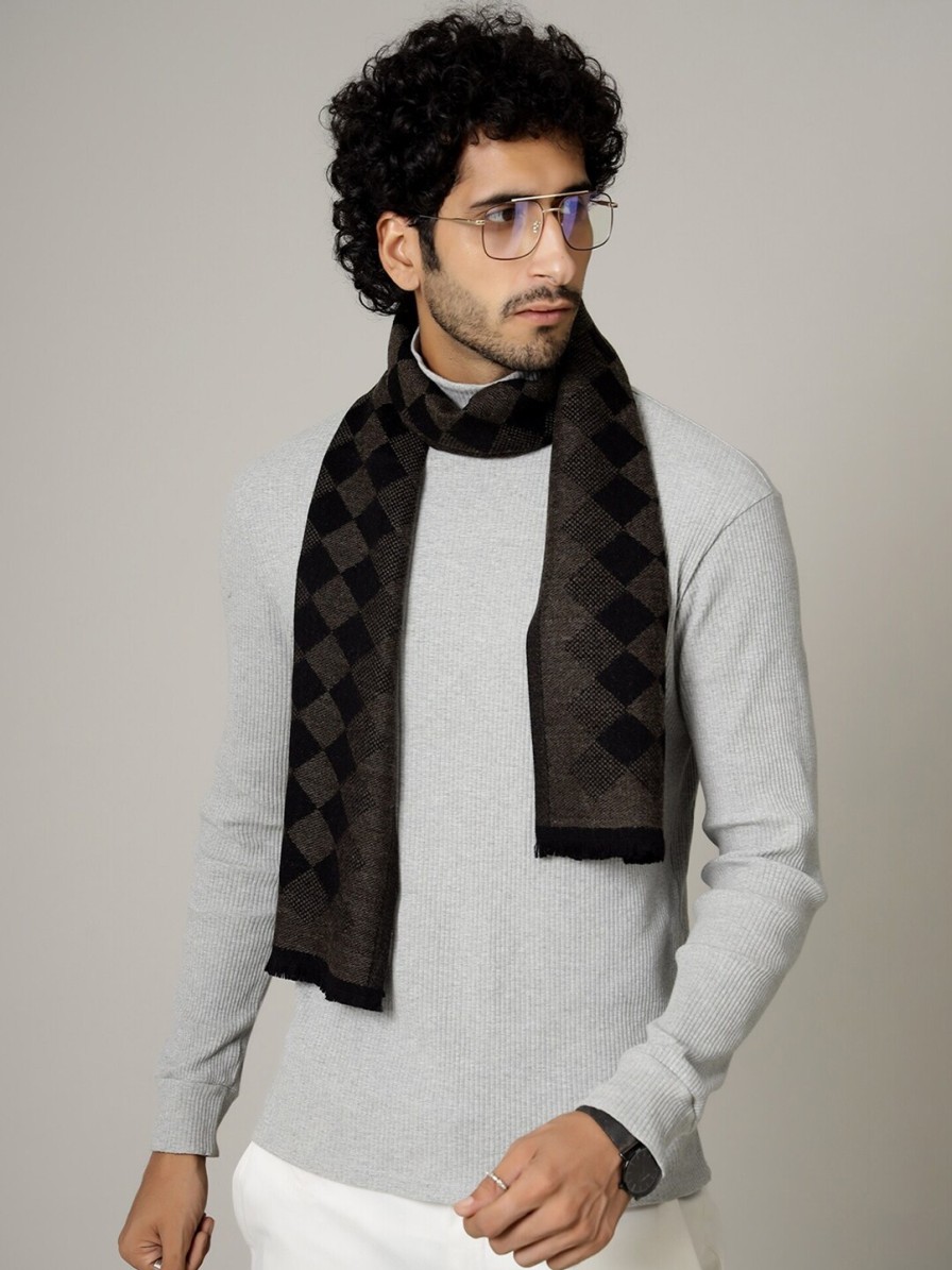 Men HANDICRAFT PALACE Mufflers, Scarves & Gloves | Buy Handicraft Palace Men Black Checked Woolen Muffler - Accessories For Men