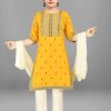 Kids BAESD Kurta Sets | Buy Baesd Girls Embroidered Regular Thread Work Pure Cotton Kurta With Trousers & Dupatta - Apparel For Girls