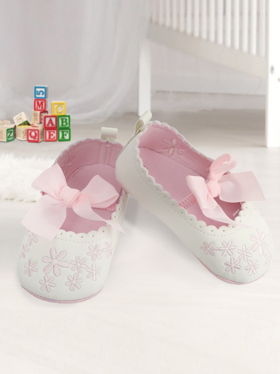 Kids Baby Moo Socks | Buy Baby Moo Infant Girls White & Pink Floral Embroidered Booties - Footwear For Girls