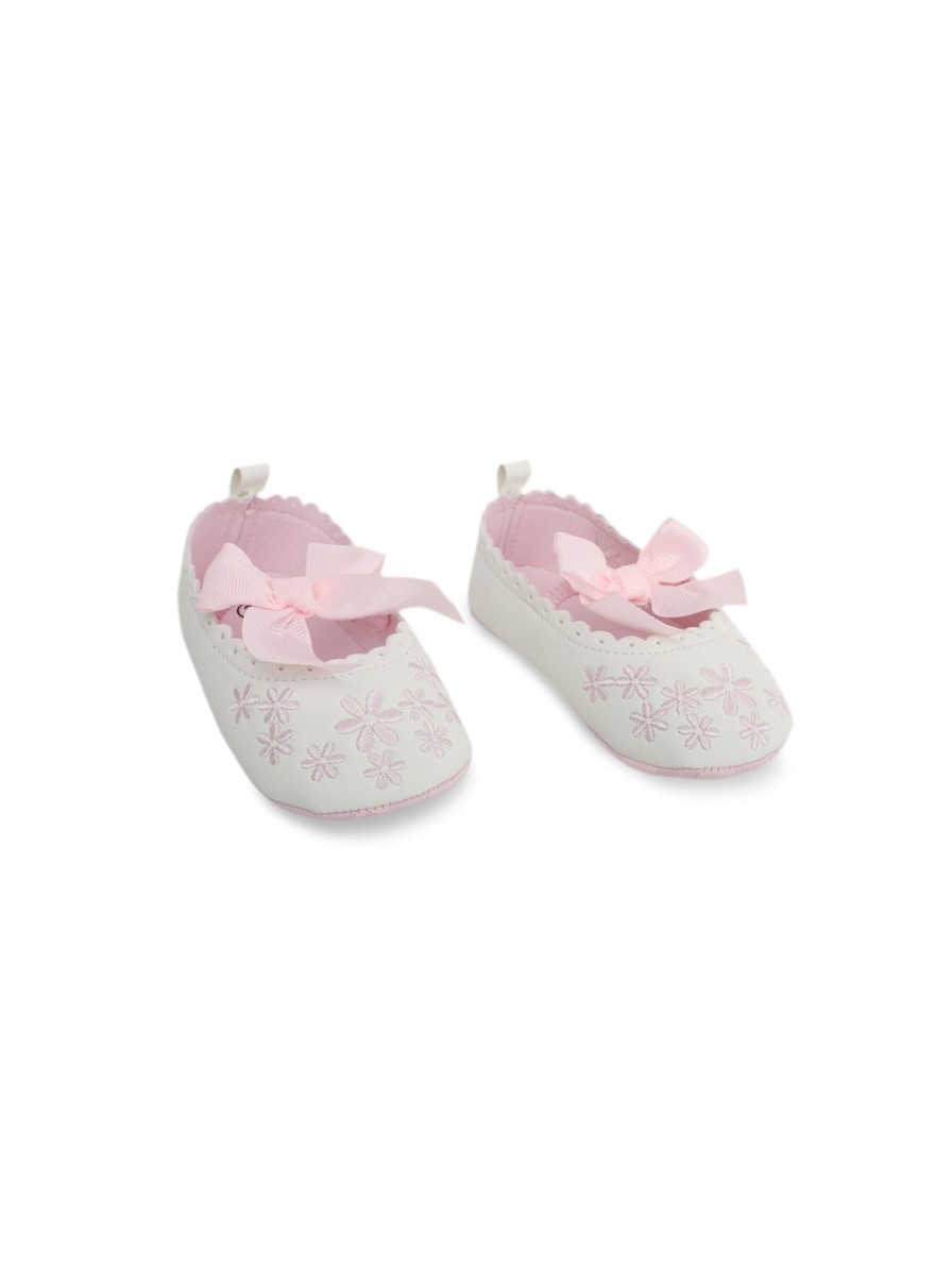 Kids Baby Moo Socks | Buy Baby Moo Infant Girls White & Pink Floral Embroidered Booties - Footwear For Girls