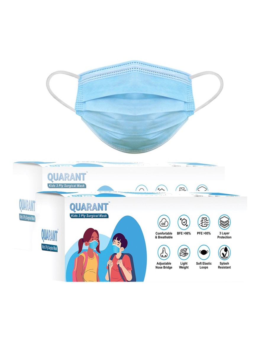 Kids QUARANT Masks & Protective Gears | Buy Quarant Kids Pack Of 100 Blue Solid 3 Ply Surgical Face Masks - Accessories For Unisex Kids