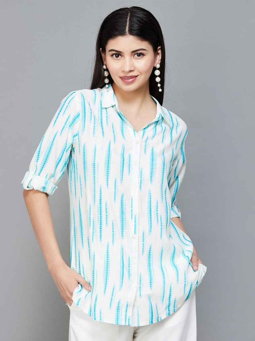 Women Melange by Lifestyle Kurtis, Tunics & Tops | Buy Melange By Lifestyle Leheriya Dyed Shirt Collar Kurti - Apparel For Women