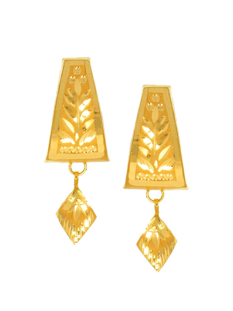 Women SENCO Fine Jewellery | Buy Senco Gold Leaf Decor 22Kt Gold Drop Earrings 0.8Gm - Accessories For Women