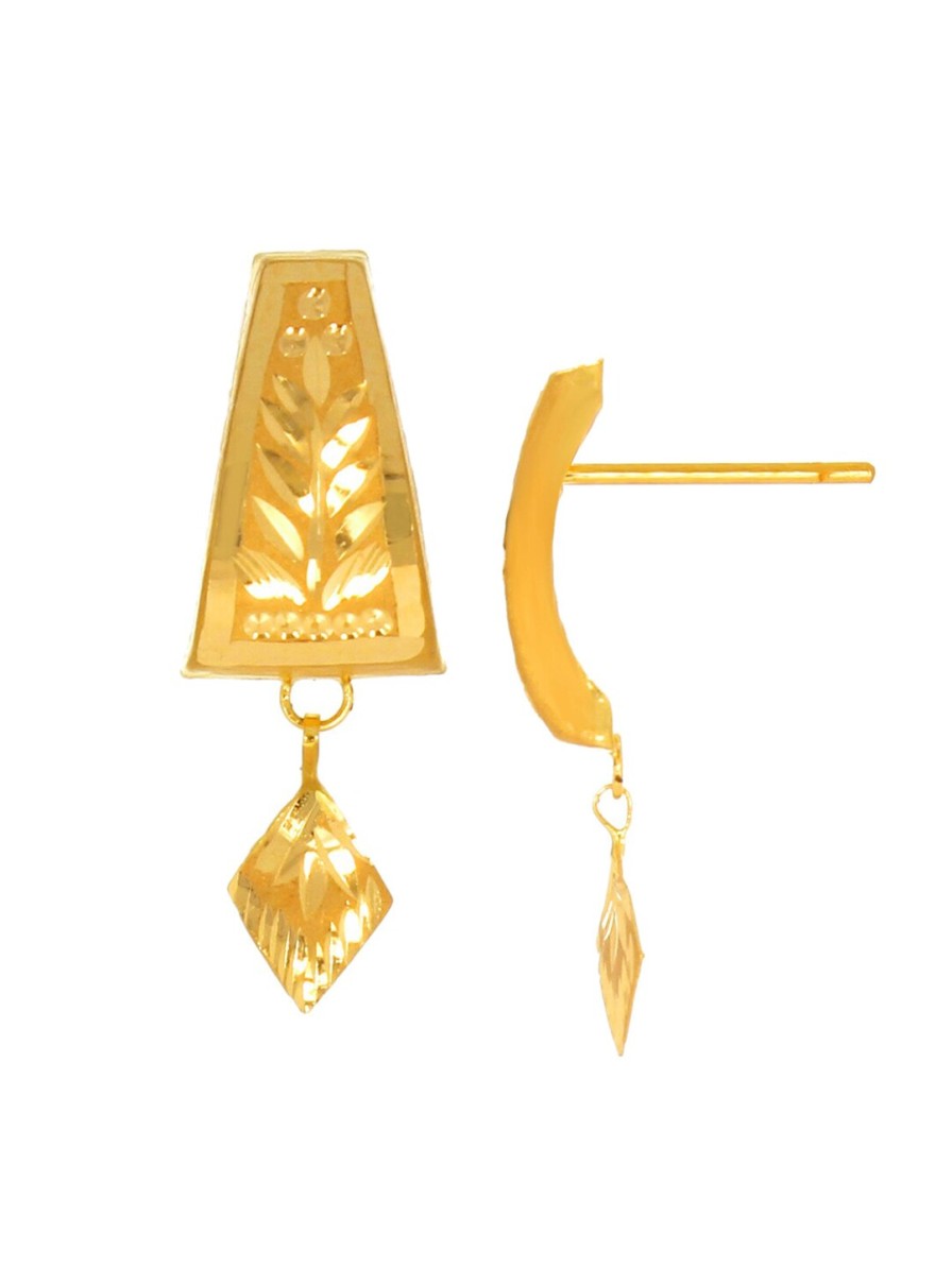 Women SENCO Fine Jewellery | Buy Senco Gold Leaf Decor 22Kt Gold Drop Earrings 0.8Gm - Accessories For Women