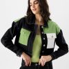 Women The Souled Store Jackets | Buy The Souled Store Black Colourblocked Spread Collar Lightweight Cotton Crop Denim Jacket - Apparel For Women