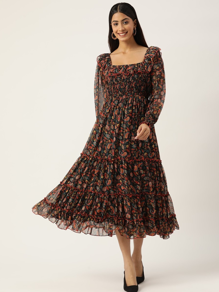 Women Antheaa Dresses | Buy Antheaa Woman Floral Smocked Tiered Dress - Apparel For Women