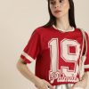 Women DILLINGER Tshirts | Buy Dillinger Women Red & Beige Typography Printed Pure Cotton Loose T Shirt - Apparel For Women