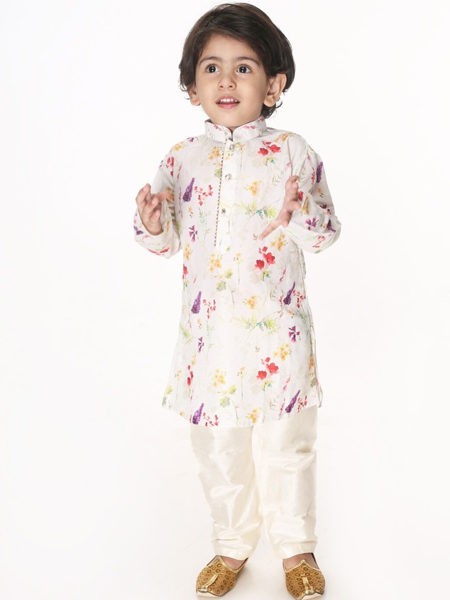 Kids VASTRAMAY SISHU Ethnic Wear | Buy Vastramay Sishu Boys Floral Printed Regular Kurta With Pyjamas - Apparel For Boys