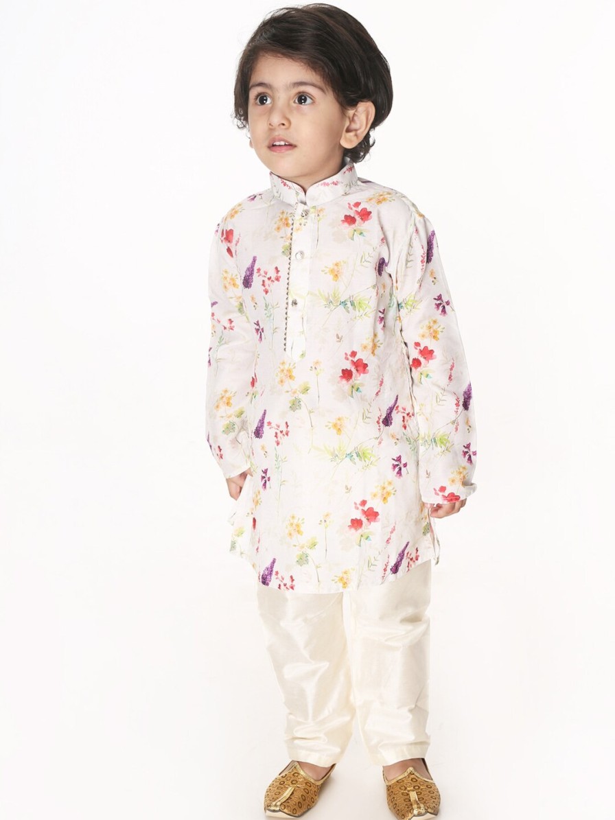 Kids VASTRAMAY SISHU Ethnic Wear | Buy Vastramay Sishu Boys Floral Printed Regular Kurta With Pyjamas - Apparel For Boys