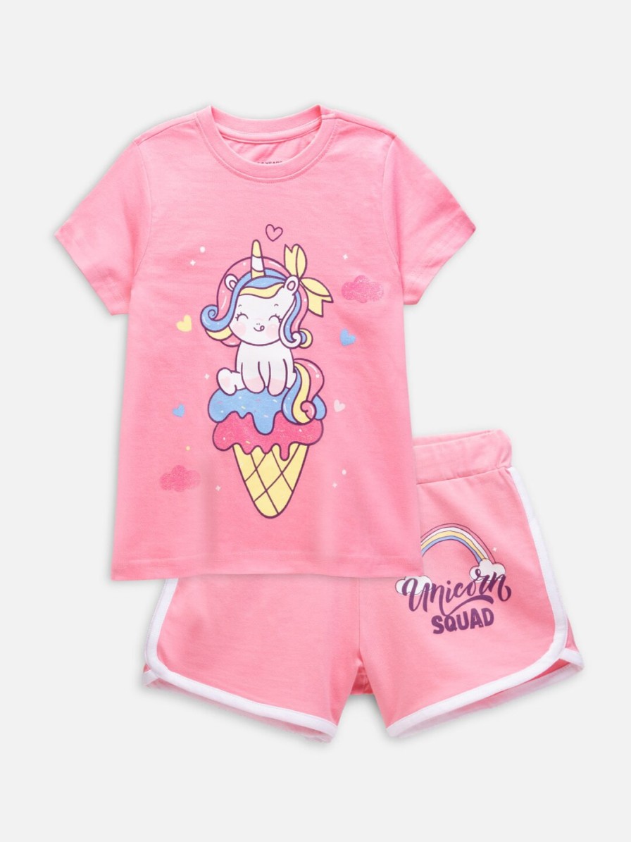 Kids Nap Chief Clothing Sets | Buy Nap Chief Girls Unicorn Printed Pure Cotton T Shirt With Shorts - Apparel For Girls