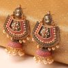 Women OOMPH Earrings | Buy Oomph Pink Meenakari Kundan & Pearl Floral Ethnic Drop Jhumka Earrings - Accessories For Women