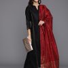 Women Libas Ethnic Wear | Buy Libas Women Black Pure Cotton Yoke Design Panelled Kurta With Palazzos & Dupatta - Apparel For Women