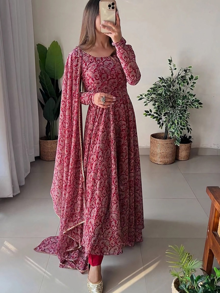 Women KALINI Kurtas & Suits | Buy Kalini Paisley Printed Gotta Patti Anarkali Kurta With Trousers & With Dupatta - Apparel For Women