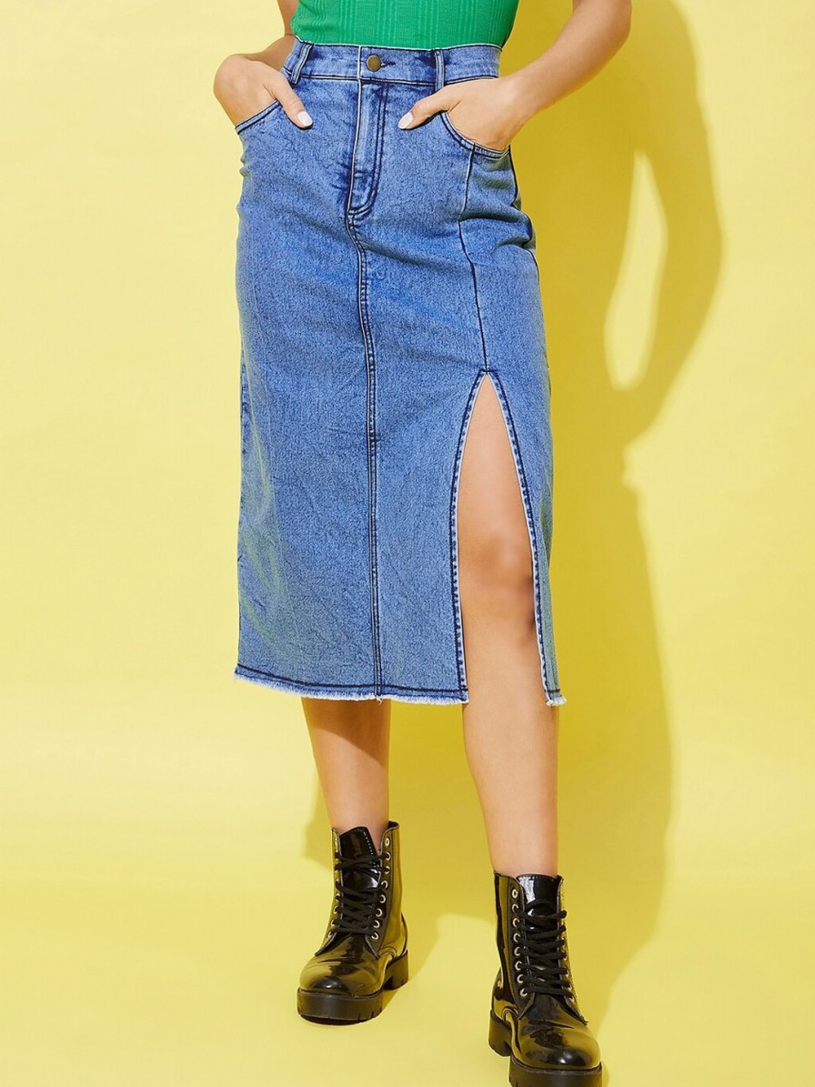 Women StyleStone Skirts & Palazzos | Buy Stylestone Denim Midi Straight Skirt - Apparel For Women