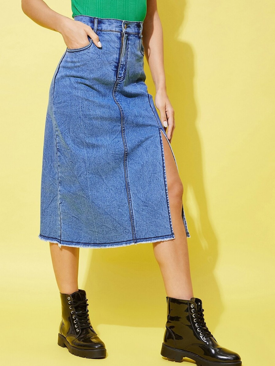 Women StyleStone Skirts & Palazzos | Buy Stylestone Denim Midi Straight Skirt - Apparel For Women