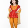 Kids SAKA DESIGNS Kurta Sets | Buy Saka Designs Girls Red Ethnic Motifs Embroidered Empire Gotta Patti Kurti With Dhoti Pants & With Dupatta - Apparel For Girls